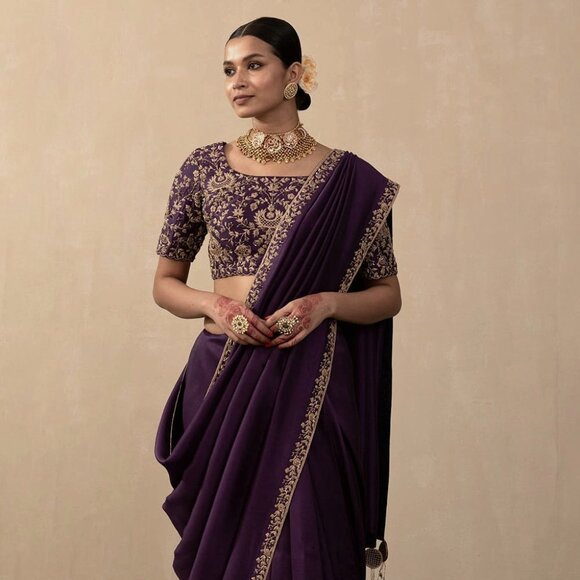 Indian Saree  Vichitra Silk Embroidery - Picture 1 of 8